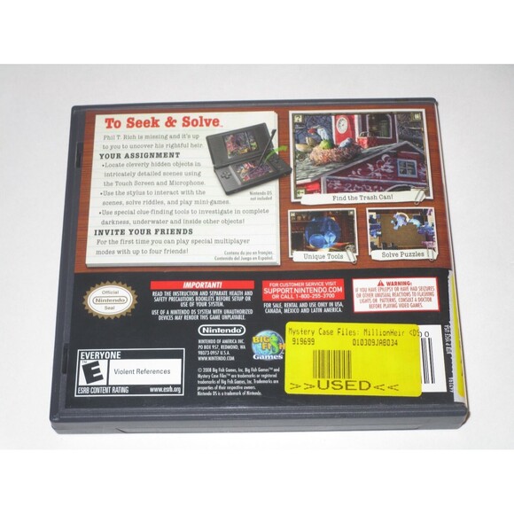 Mystery Case Files: MillionHeir (Nintendo DS, 2008) COMPLETE - Picture 2 of 2